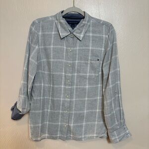 Tommy Hilfiger Women's Shirt‎ Plaid Button Down Rolled Sleeve Soft Cotton Size M
